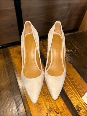 Nude Pointed Toe Suede Pageant Pumps